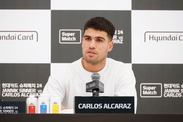 Sinner v Alcaraz tennis super match in South Korea Carlos Alcaraz of Spain attends a press conference, PK, Pressekonferenz for the Hyundai Card Super Match at the Hyundai Card headquarters in Seoul, South Korea on January 09, 2026. Seoul South Korea  Copyright: xMatrixxImages JungxUi-Chelx