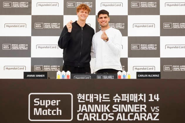 Sinner v Alcaraz tennis super match in South Korea Jannik Sinner (L) of Italy and Carlos Alcaraz (R) of Spain attend a press conference, PK, Pressekonferenz for the Hyundai Card Super Match at the Hyundai Card headquarters in Seoul, South Korea on January 09, 2026. Seoul South Korea  Copyright: xMatrixxImages JungxUi-Chelx
