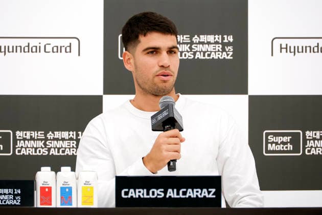 Sinner v Alcaraz tennis super match in South Korea Carlos Alcaraz of Spain attends a press conference, PK, Pressekonferenz for the Hyundai Card Super Match at the Hyundai Card headquarters in Seoul, South Korea on January 09, 2026. Seoul South Korea  Copyright: xMatrixxImages JungxUi-Chelx