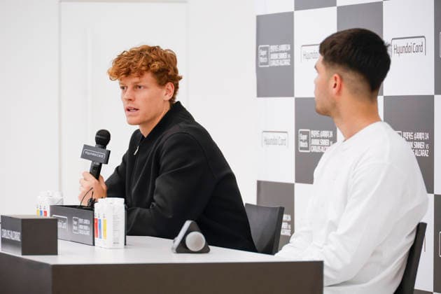 Sinner v Alcaraz tennis super match in South Korea Jannik Sinner (L) of Italy and Carlos Alcaraz (R) of Spain attend a press conference, PK, Pressekonferenz for the Hyundai Card Super Match at the Hyundai Card headquarters in Seoul, South Korea on January 09, 2026. Seoul South Korea  Copyright: xMatrixxImages JungxUi-Chelx