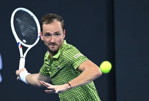 TENNIS BRISBANE INTERNATIONAL, Daniil Medvedev of Russia in action against Kamil Majchrzak of Poland i during the quarter-finals of the Brisbane International tennis tournament at Pat Rafter Arena in Brisbane, Friday, January 9, 2026. ( NO ARCHIVING, EDITORIAL USE ONLY BRISBANE QUEENSLAND AUSTRALIA  Copyright: xDARRENxENGLANDx 20260109119971831575