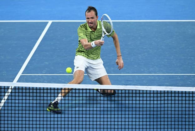 TENNIS BRISBANE INTERNATIONAL, Daniil Medvedev of Russia in action against Kamil Majchrzak of Poland i during the quarter-finals of the Brisbane International tennis tournament at Pat Rafter Arena in Brisbane, Friday, January 9, 2026. ( NO ARCHIVING, EDITORIAL USE ONLY BRISBANE QUEENSLAND AUSTRALIA  Copyright: xDARRENxENGLANDx 20260110113939798371
