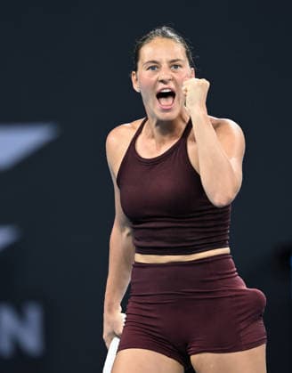TENNIS BRISBANE INTERNATIONAL, Marta Kostyuk of Ukraine celebrates winning a point against Mirra Andreeva of Russia during the quarter-finals of the Brisbane International tennis tournament at Pat Rafter Arena in Brisbane, Friday, January 9, 2026. ( NO ARCHIVING, EDITORIAL USE ONLY BRISBANE QUEENSLAND AUSTRALIA  Copyright: xDARRENxENGLANDx 20260110143676897388