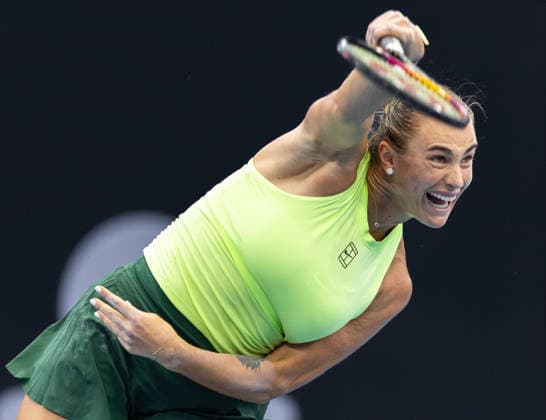 January 9, 2026, Brisbane, Qld, Australia: ARYNA SABALENKA of Belarus serves during her WomenÃ¢â‚¬â ¢s Singles quarterfinal match against MADISON KEYS of the United States at the Brisbane International. Brisbane Australia - ZUMAt173 20260109_zsp_t173_031 Copyright: xStephanexThomasx
