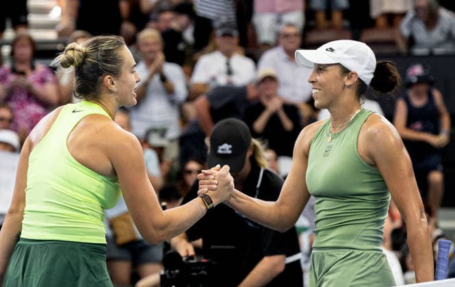 January 9, 2026, Brisbane, Qld, Australia: ARYNA SABALENKA of Belarus shakes hands with MADISON KEYS of the United States after winning her WomenÃ¢â‚¬â ¢s Singles quarter final match 6-3 6-3 at the Brisbane International. Brisbane Australia - ZUMAt173 20260109_zsp_t173_036 Copyright: xStephanexThomasx