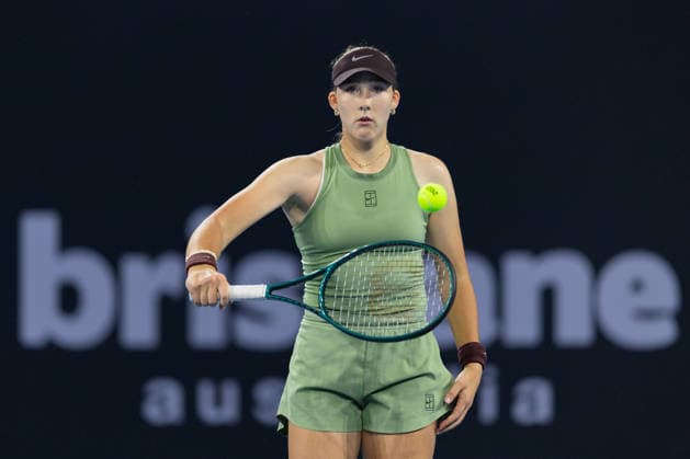 January 9, 2026, Brisbane, Qld, Australia: MIRRA ANDREEVA of Russia reacts during her WomenÃ¢â‚¬â ¢s Singles quarterfinal match against MARTA KOSTYUK of Ukraine at the Brisbane International. Brisbane Australia - ZUMAt173 20260109_zsp_t173_045 Copyright: xStephanexThomasx
