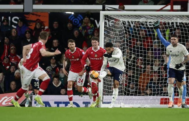 9th January 2026; Racecourse Ground, Wrexham, Wales; FA Cup Football, Wrexham versus Nottingham Forest; Douglas Luiz of Nottingham Forest clears down field  RogerxEvans