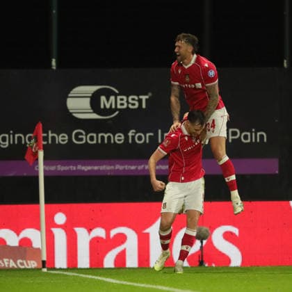 Wrexham FC v Nottingham Forest, FA Cup, 3rd Round Dominic Hyam of Wrexham celebrates scoring their third goal with Dan Scarr of Wrexham during the FA Cup match between Wrexham FC and Nottingham Forest at the Racecourse Ground, Wrexham, UK on 9 January 2026. Wrexham Racecourse Ground Wales UK Editorial use only DataCo restrictions apply See www.football-dataco.com , Copyright: xAlunxRobertsx PSI-23552-0046