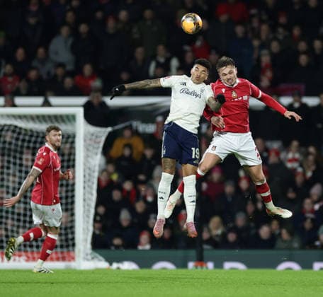 9th January 2026; Racecourse Ground, Wrexham, Wales; FA Cup Football, Wrexham versus Nottingham Forest; Igor Jesus of Nottingham Forest and Callum Doyle of Wrexham AFC contest the ball  RogerxEvans Content restricted for UK based newspaper