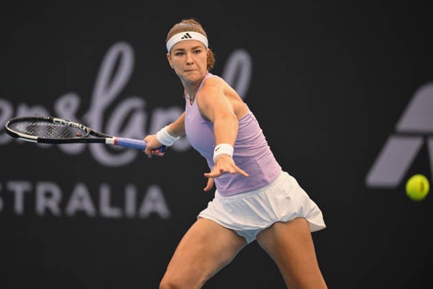 TENNIS BRISBANE INTERNATIONAL, Karolina Muchova of Czechia in action against Aryna Sabalenka of Belarus during the semi-finals of the Brisbane International tennis tournament at Pat Rafter Arena in Brisbane, Saturday, January 10, 2026. ( NO ARCHIVING, EDITORIAL USE ONLY BRISBANE QUEENSLAND AUSTRALIA  Copyright: xZAINxMOHAMMEDx 20260110141098656260