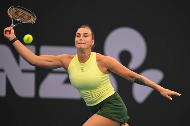TENNIS BRISBANE INTERNATIONAL, Aryna Sabalenka of Belarus in action against Karolina Muchova of Czechia during the semi-finals of the Brisbane International tennis tournament at Pat Rafter Arena in Brisbane, Saturday, January 10, 2026. ( NO ARCHIVING, EDITORIAL USE ONLY BRISBANE QUEENSLAND AUSTRALIA  Copyright: xZAINxMOHAMMEDx 20260110147820171294