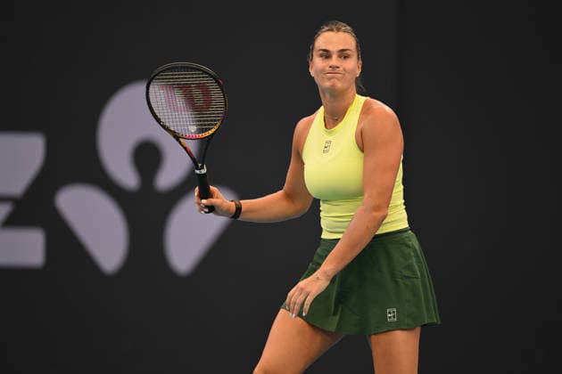 TENNIS BRISBANE INTERNATIONAL, Aryna Sabalenka of Belarus reacts against Karolina Muchova of Czechia during the semi-finals of the Brisbane International tennis tournament at Pat Rafter Arena in Brisbane, Saturday, January 10, 2026. ( NO ARCHIVING, EDITORIAL USE ONLY BRISBANE QUEENSLAND AUSTRALIA  Copyright: xZAINxMOHAMMEDx 20260110168584281500
