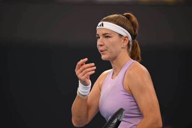 TENNIS BRISBANE INTERNATIONAL, Karolina Muchova of Czechia in action against Aryna Sabalenka of Belarus during the semi-finals of the Brisbane International tennis tournament at Pat Rafter Arena in Brisbane, Saturday, January 10, 2026. ( NO ARCHIVING, EDITORIAL USE ONLY BRISBANE QUEENSLAND AUSTRALIA  Copyright: xZAINxMOHAMMEDx 20260110194767145053