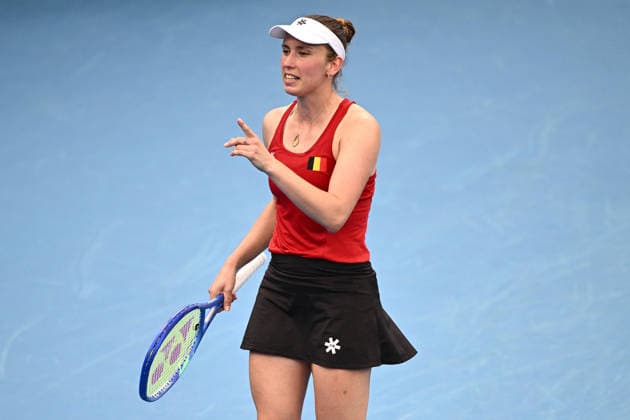 TENNIS UNITED CUP SYDNEY, Elise Mertens of Belgium reacts during the semi final against Belinda Bencic of Switzerland in the 2026 United Cup at Ken Rosewall Arena in Sydney, Saturday, January 10, 2026. ( NO ARCHIVING, EDITORIAL USE ONLY SYDNEY NEW SOUTH WALES AUSTRALIA  Copyright: xDANxHIMBRECHTSx 20260110178795453058