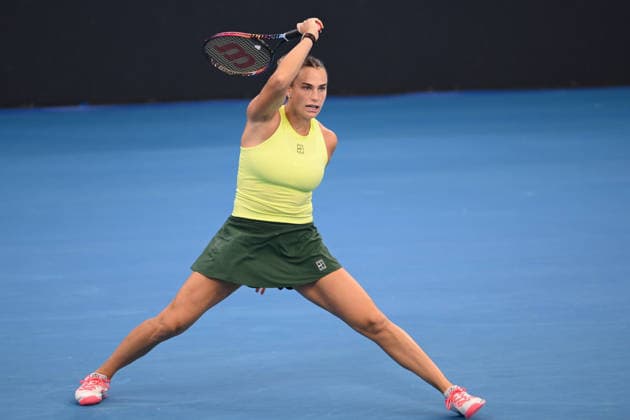 TENNIS BRISBANE INTERNATIONAL, Aryna Sabalenka of Belarus in action against Karolina Muchova of Czechia during the semi-finals of the Brisbane International tennis tournament at Pat Rafter Arena in Brisbane, Saturday, January 10, 2026. ( NO ARCHIVING, EDITORIAL USE ONLY BRISBANE QUEENSLAND AUSTRALIA  Copyright: xZAINxMOHAMMEDx 20260110137977281696
