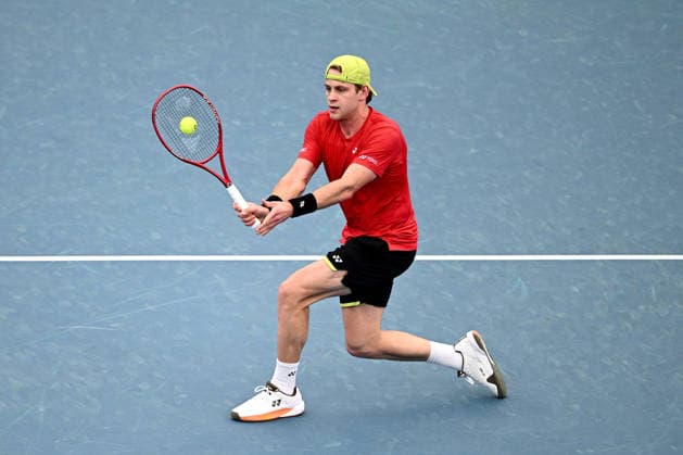 TENNIS UNITED CUP SYDNEY, Zizou Bergs of Belgium plays a return shot against Stan Wawrinka of Switzerland during the semi final between Switzerland and Belgium in the 2026 United Cup at Ken Rosewall Arena in Sydney, Saturday, January 10, 2026. ( NO ARCHIVING, EDITORIAL USE ONLY SYDNEY NEW SOUTH WALES AUSTRALIA  Copyright: xDANxHIMBRECHTSx 20260110145219491696