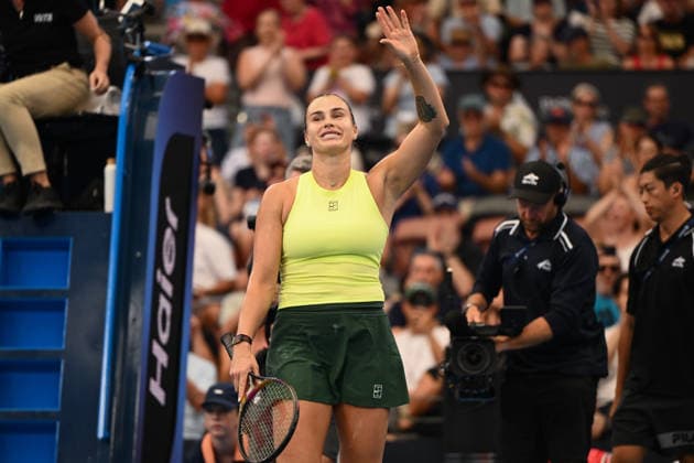 TENNIS BRISBANE INTERNATIONAL, Aryna Sabalenka of Belarus in action against Karolina Muchova of Czechia during the semi-finals of the Brisbane International tennis tournament at Pat Rafter Arena in Brisbane, Saturday, January 10, 2026. ( NO ARCHIVING, EDITORIAL USE ONLY BRISBANE QUEENSLAND AUSTRALIA  Copyright: xZAINxMOHAMMEDx 20260110176612996365