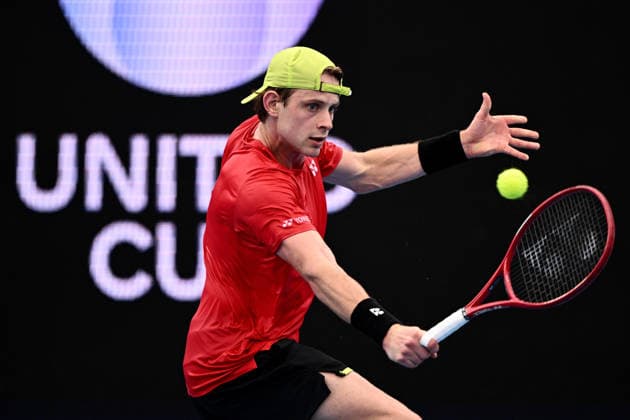TENNIS UNITED CUP SYDNEY, Zizou Bergs of Belgium plays a return shot against Stan Wawrinka of Switzerland during the semi final between Switzerland and Belgium in the 2026 United Cup at Ken Rosewall Arena in Sydney, Saturday, January 10, 2026. ( NO ARCHIVING, EDITORIAL USE ONLY SYDNEY NEW SOUTH WALES AUSTRALIA  Copyright: xDANxHIMBRECHTSx 20260110159903447190