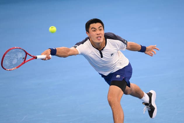 TENNIS BRISBANE INTERNATIONAL, Brandon Nakashima of USA in action against Aleksandar Kovacevic of USA during the semi-finals of the Brisbane International tennis tournament at Pat Rafter Arena in Brisbane, Saturday, January 10, 2026. ( NO ARCHIVING, EDITORIAL USE ONLY BRISBANE QUEENSLAND AUSTRALIA  Copyright: xZAINxMOHAMMEDx 20260110111475134163