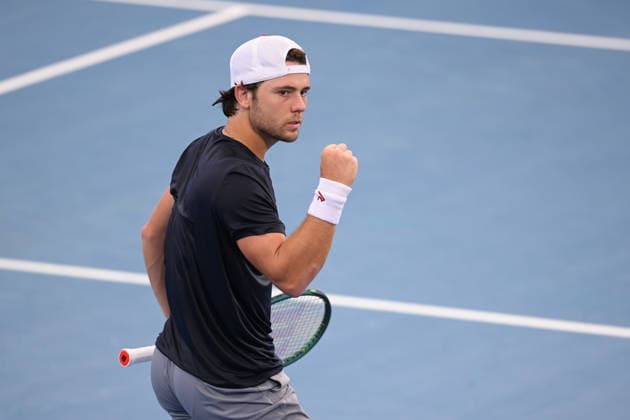 TENNIS BRISBANE INTERNATIONAL, Aleksandar Kovacevic of USA reacts against Brandon Nakashima of USA during the semi-finals of the Brisbane International tennis tournament at Pat Rafter Arena in Brisbane, Saturday, January 10, 2026. ( NO ARCHIVING, EDITORIAL USE ONLY BRISBANE QUEENSLAND AUSTRALIA  Copyright: xZAINxMOHAMMEDx 20260110142319292632