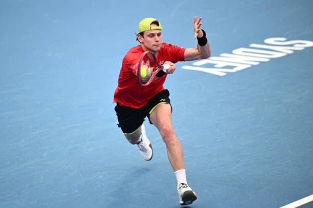 TENNIS UNITED CUP SYDNEY, Zizou Bergs of Belgium plays a return shot against Stan Wawrinka of Switzerland during the semi final between Switzerland and Belgium in the 2026 United Cup at Ken Rosewall Arena in Sydney, Saturday, January 10, 2026. ( NO ARCHIVING, EDITORIAL USE ONLY SYDNEY NEW SOUTH WALES AUSTRALIA  Copyright: xDANxHIMBRECHTSx 20260110187558940191