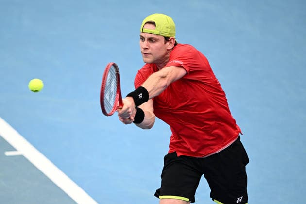TENNIS UNITED CUP SYDNEY, Zizou Bergs of Belgium plays a return shot against Stan Wawrinka of Switzerland during the semi final between Switzerland and Belgium in the 2026 United Cup at Ken Rosewall Arena in Sydney, Saturday, January 10, 2026. ( NO ARCHIVING, EDITORIAL USE ONLY SYDNEY NEW SOUTH WALES AUSTRALIA  Copyright: xDANxHIMBRECHTSx 20260110175727361672