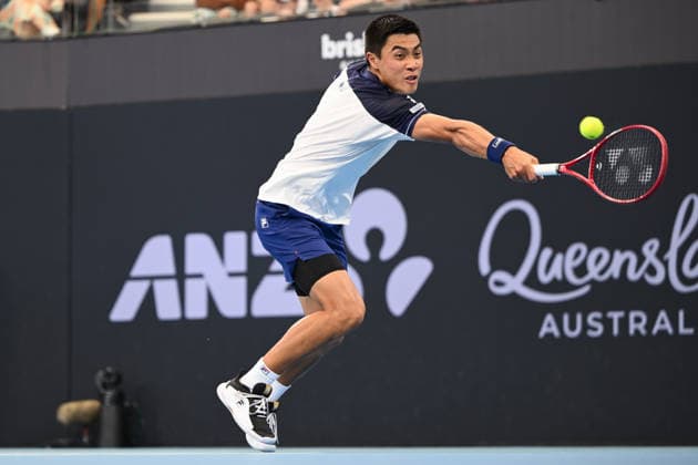 TENNIS BRISBANE INTERNATIONAL, Brandon Nakashima of USA in action against Aleksandar Kovacevic of USA during the semi-finals of the Brisbane International tennis tournament at Pat Rafter Arena in Brisbane, Saturday, January 10, 2026. ( NO ARCHIVING, EDITORIAL USE ONLY BRISBANE QUEENSLAND AUSTRALIA  Copyright: xZAINxMOHAMMEDx 20260110130299004693
