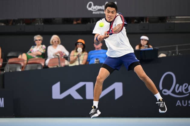 TENNIS BRISBANE INTERNATIONAL, Brandon Nakashima of USA in action against Aleksandar Kovacevic of USA during the semi-finals of the Brisbane International tennis tournament at Pat Rafter Arena in Brisbane, Saturday, January 10, 2026. ( NO ARCHIVING, EDITORIAL USE ONLY BRISBANE QUEENSLAND AUSTRALIA  Copyright: xZAINxMOHAMMEDx 20260110138583488915