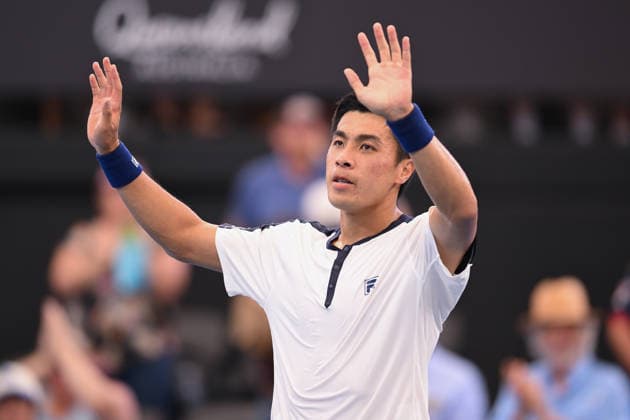 TENNIS BRISBANE INTERNATIONAL, Brandon Nakashima of USA celebrates his win against Aleksandar Kovacevic of USA during the semi-finals of the Brisbane International tennis tournament at Pat Rafter Arena in Brisbane, Saturday, January 10, 2026. ( NO ARCHIVING, EDITORIAL USE ONLY BRISBANE QUEENSLAND AUSTRALIA  Copyright: xZAINxMOHAMMEDx 20260110178097830772