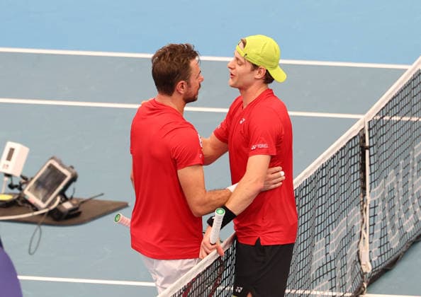 January 10, 2026, Sydney, New South Wales, Australia: ZIZOU BERGS of Belgium and STAN WAWRINKA of Switzerland after the match in the semifinals United Cup at Ken Rosewall Arena, Sydney, Australia. Sydney Australia - ZUMAc278 20260110_zsp_c278_003 Copyright: xMarcinxCholewinskix
