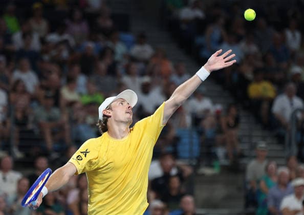 January 10, 2026, Sydney, New South Wales, Australia: ALEX DE MINAUR of Australia during the match against.H. Hurkacz of Poland in the quarterfinal United Cup at Ken Rosewall Arena, Sydney, Australia. Sydney Australia - ZUMAc278 20260110_zsp_c278_005 Copyright: xMarcinxCholewinskix