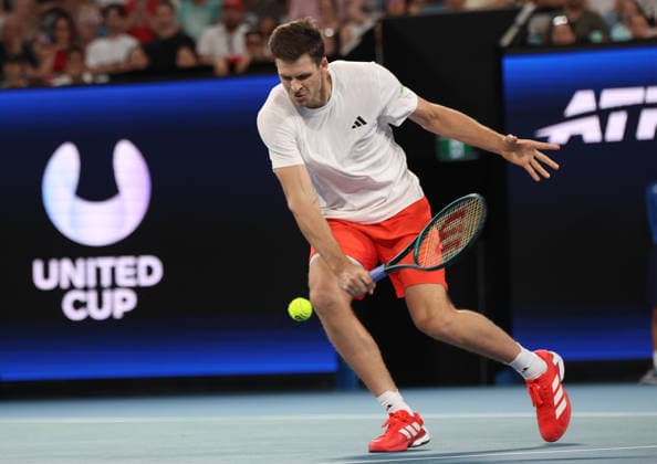 January 10, 2026, Sydney, New South Wales, Australia: HUBERT HURKACZ of Poland during the match against.A. de Minaur of Australia in the quarterfinal United Cup at Ken Rosewall Arena, Sydney, Australia. Sydney Australia - ZUMAc278 20260110_zsp_c278_010 Copyright: xMarcinxCholewinskix