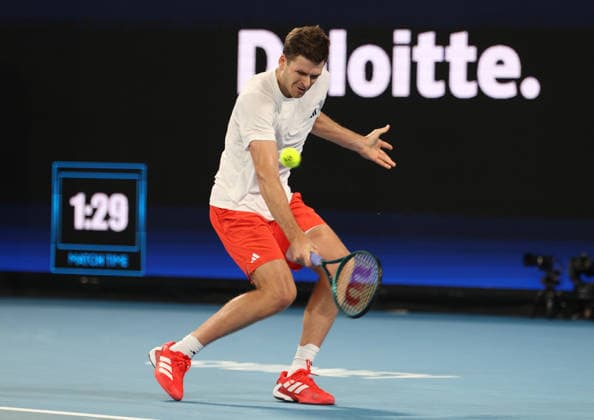 January 10, 2026, Sydney, New South Wales, Australia: HUBERT HURKACZ of Poland during the match against.A. de Minaur of Australia in the quarterfinal United Cup at Ken Rosewall Arena, Sydney, Australia. Sydney Australia - ZUMAc278 20260110_zsp_c278_013 Copyright: xMarcinxCholewinskix