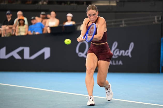 TENNIS BRISBANE INTERNATIONAL, Marta Kostyuk of Ukraine in action against Jessica Pegula of USA during the semi-finals of the Brisbane International tennis tournament at Pat Rafter Arena in Brisbane, Saturday, January 10, 2026. ( NO ARCHIVING, EDITORIAL USE ONLY BRISBANE QUEENSLAND AUSTRALIA  Copyright: xZAINxMOHAMMEDx 20260110138684607234
