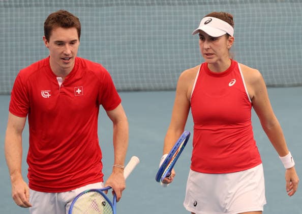 January 10, 2026, Sydney, New South Wales, Australia: BELINDA BENCIC and JAKUB PAUL of Switzerland during the mikst match against Belgium in the semifinals United Cup at Ken Rosewall Arena, Sydney, Australia. Sydney Australia - ZUMAc278 20260110_zsp_c278_023 Copyright: xMarcinxCholewinskix