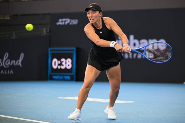 TENNIS BRISBANE INTERNATIONAL, Jessica Pegula of USA in action against Marta Kostyuk of Ukraine during the semi-finals of the Brisbane International tennis tournament at Pat Rafter Arena in Brisbane, Saturday, January 10, 2026. ( NO ARCHIVING, EDITORIAL USE ONLY BRISBANE QUEENSLAND AUSTRALIA  Copyright: xZAINxMOHAMMEDx 20260110181289918645