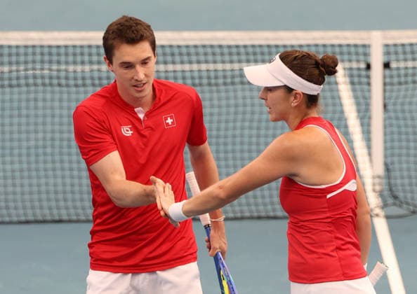 January 10, 2026, Sydney, New South Wales, Australia: BELINDA BENCIC and JAKUB PAUL of Switzerland during the mikst match against Belgium in the semifinals United Cup at Ken Rosewall Arena, Sydney, Australia. Sydney Australia - ZUMAc278 20260110_zsp_c278_028 Copyright: xMarcinxCholewinskix