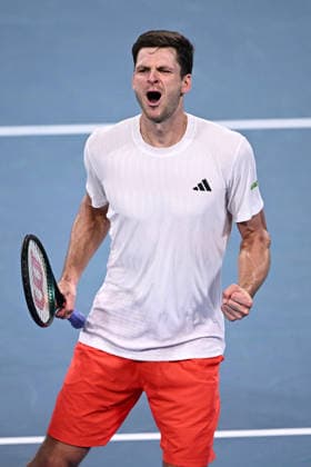 TENNIS UNITED CUP SYDNEY, Hubert Hurkacz of Poland celebrates after winning his match against Taylor Fritz of the USA, during the semi final between the USA and Poland in the 2026 United Cup at Ken Rosewall Arena in Sydney, Saturday, January 10, 2026. ( NO ARCHIVING, EDITORIAL USE ONLY SYDNEY NEW SOUTH WALES AUSTRALIA  Copyright: xDANxHIMBRECHTSx 20260110112026028017