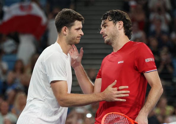 January 10, 2026, Sydney, New South Wales, Australia: HUBERT HURKACZ of Poland and TAYLOR FRITZ of USA after the match in semifinals United Cup at Ken Rosewall Arena, Sydney, Australia. Sydney Australia - ZUMAc278 20260110_zsp_c278_046 Copyright: xMarcinxCholewinskix