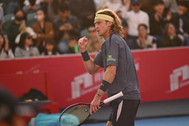 Hong Kong Tennis Open(ATP250) - Day 7 Andrey Rublev, a Russian tennis player, during a match at the Hong Kong Tennis Open(ATP250) on January 10, 2026 in Hong Kong. (Photo by Kobe Li Nexpher Images) Hong Kong