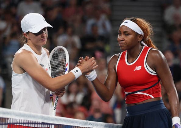 January 10, 2026, Sydney, New South Wales, Australia: COCO GAUFF of USA and IGA SWIATEK of Poland after the match in the semifinals United Cup at Ken Rosewall Arena, Sydney, Australia. Sydney Australia - ZUMAc278 20260110_zsp_c278_061 Copyright: xMarcinxCholewinskix