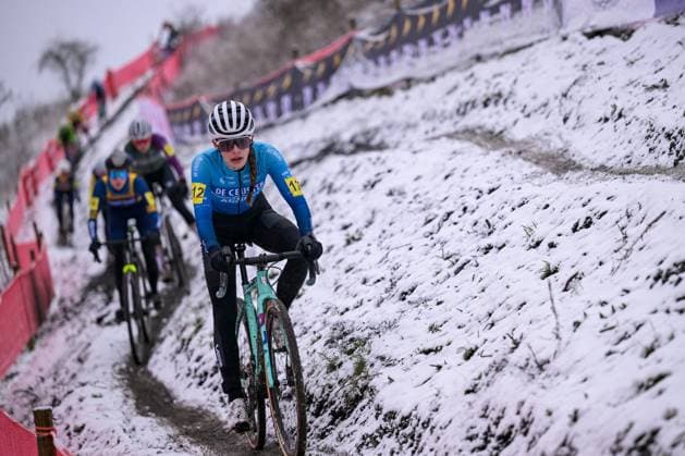 Belgian Zita Peeters pictured in action during the Junior women race at the Belgian Cyclocross Championships in Beringen on Saturday 10 January 2026. DAVIDxPINTENS  x154944058x