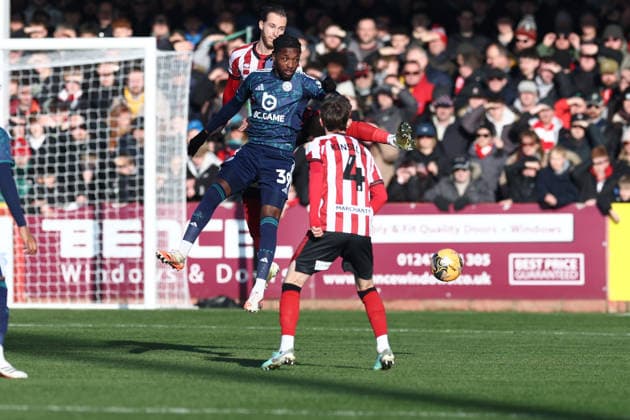 Cheltenham Town v Leicester City, FA Cup, 3rd Round Leicester City Forward Silko Thomas (39) wins a header during the FA Cup match between Cheltenham Town and Leicester City at EV Charger Points Stadium, Cheltenham, UK on 10 January 2026. Cheltenham Jonny Rocks Stadium Gloucestershire UK Editorial use only DataCo restrictions apply See www.football-dataco.com , Copyright: xJohnxMallettx PSI-23561-0047