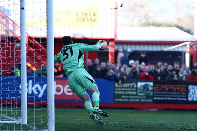 Cheltenham Town v Leicester City, FA Cup, 3rd Round Leicester City goalkeeper Asmir Begovic (31) covers a free kick during the FA Cup match between Cheltenham Town and Leicester City at EV Charger Points Stadium, Cheltenham, UK on 10 January 2026. Cheltenham Jonny Rocks Stadium Gloucestershire UK Editorial use only DataCo restrictions apply See www.football-dataco.com , Copyright: xJohnxMallettx PSI-23561-0056