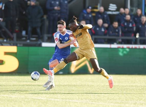 Sam Heathcote of Macclesfield FC and Chrisantus Uche of Crystal Palace Macclesfield v Crystal Palace, Emirates FA Cup, Third Round, Football, Leasing.com Stadium, Macclesfield, UK - 10 Jan 2026Macclesfield Moss Rose United Kingdom EDITORIAL USE ONLY No use with unauthorised audio, video, data, fixture lists, club league logos or live services. Online in-match use limited to 120 images, no video emulation. No use in betting, games or single club league player publications. Copyright: xRyanxBrowne Shutterstockx 16246200ai
