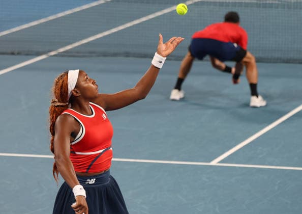 January 10, 2026, Sydney, New South Wales, Australia: COCO GAUFF and CHRISTIAN HARRISON of USA during the match against Poland in the mikst competition of semifinals United Cup at Ken Rosewall Arena, Sydney, Australia. Sydney Australia - ZUMAc278 20260110_zsp_c278_072 Copyright: xMarcinxCholewinskix