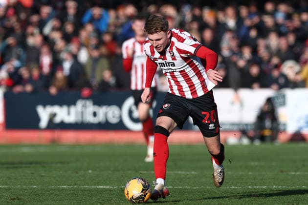 Cheltenham Town v Leicester City, FA Cup, 3rd Round Cheltenham Town forward Jake Bickerstaff (on loan from Wrexham) (20) attacks down the left during the FA Cup match between Cheltenham Town and Leicester City at EV Charger Points Stadium, Cheltenham, UK on 10 January 2026. Cheltenham Jonny Rocks Stadium Gloucestershire UK Editorial use only DataCo restrictions apply See www.football-dataco.com , Copyright: xJohnxMallettx PSI-23561-0064