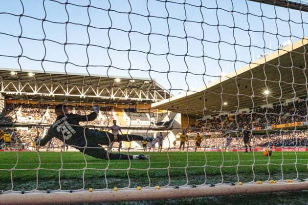 10th January 2026; Molineux Stadium, Wolverhampton, West Midlands, England; FA Cup Football, Wolverhampton Wanderers versus Shrewsbury Town; John Marquis of Shrewsbury Town scores from the penalty spot past Sam Johnstone of Wolverhampton Wanderers in the 26th minute to make the score 2-1  GodfreyxPitt