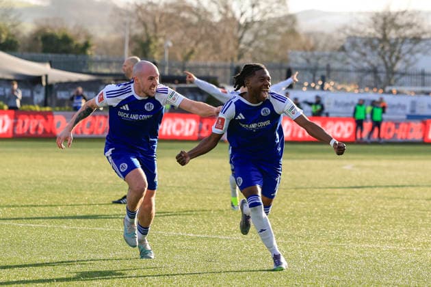 Macclesfield FC v Crystal Palace, FA Cup, 3rd Round Issac Buckley-Ricketts (7) of Macclesfield FC celebrates scoring to make it 2-0 during the FA Cup match between Macclesfield FC and Crystal Palace at Leasing.com Stadium, Macclesfield, UK on 10 January 2026. Macclesfield Leasing.com Stadium UK Editorial use only DataCo restrictions apply See www.football-dataco.com , Copyright: xConorxMolloyx PSI-23542-0015