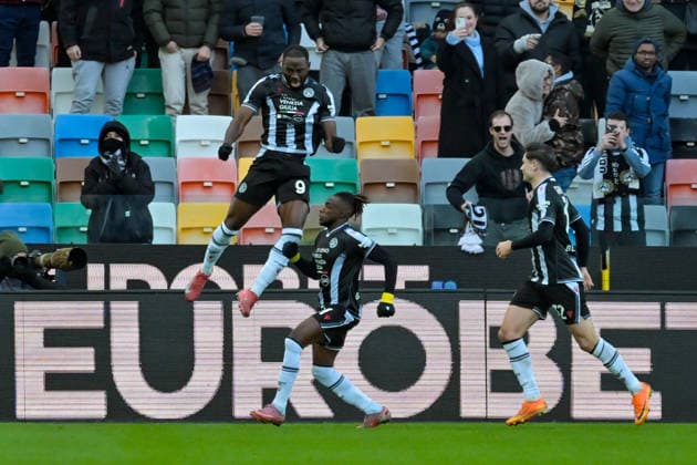 Udinese s Keinan Davis celebrates after scoring a goal during Udinese Calcio vs Pisa SC, Italian soccer Serie A match in Udine, Italy, January 10 2026  Copyright: xAlessioxMarini IPAxSportx xipa-agency.netx xx IPA_69883907 IPA_Agency_IPA69883907